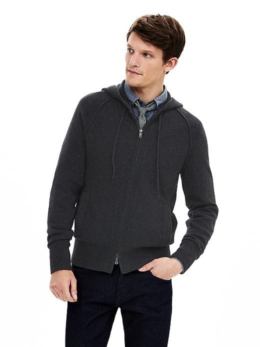 Banana Republic Tight Knit Full Zip Sweater Jacket Men L Charcoal Gray
